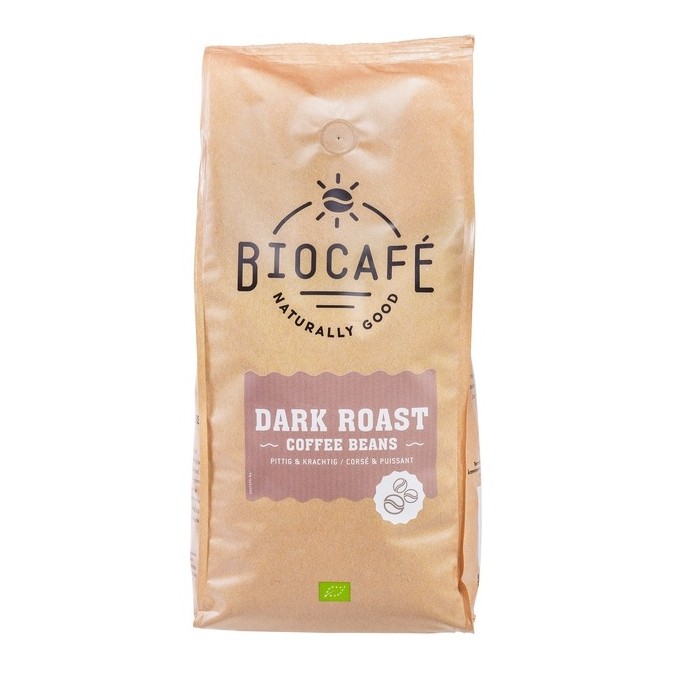 Biocafé dark roast gebrande koffiebonen 1000 gram