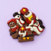 Chocolade Sinterklaasfiguurtjes met Sint, paardjes en bootjes op een lichtpaarse achtergrond