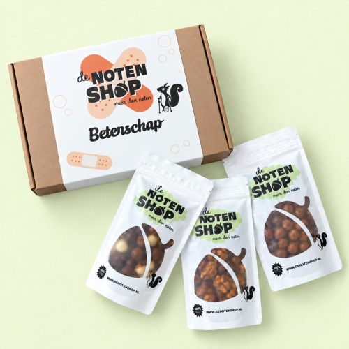 Geschenkpakket chocolade beterschap met drie zakjes chocolade en cadeaubox Geschenkpakket chocolade beterschap met drie zakjes chocolade en cadeaubox
