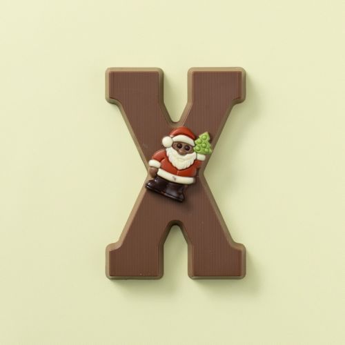Chocoladeletter X melk / kerstfiguurtje vooraanzicht