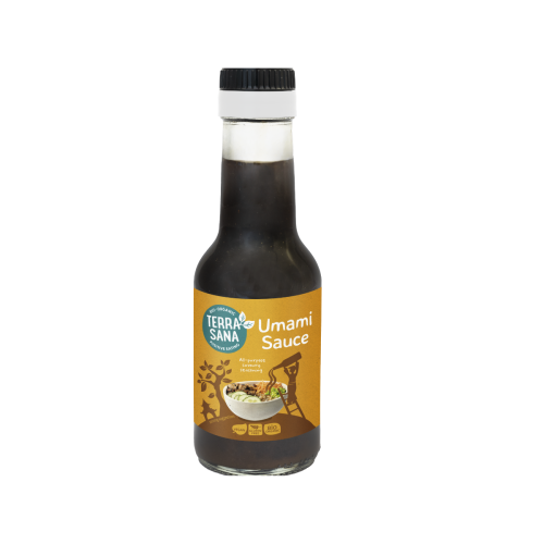 Glazen fles met Terrasana Umami saus 145 ml
