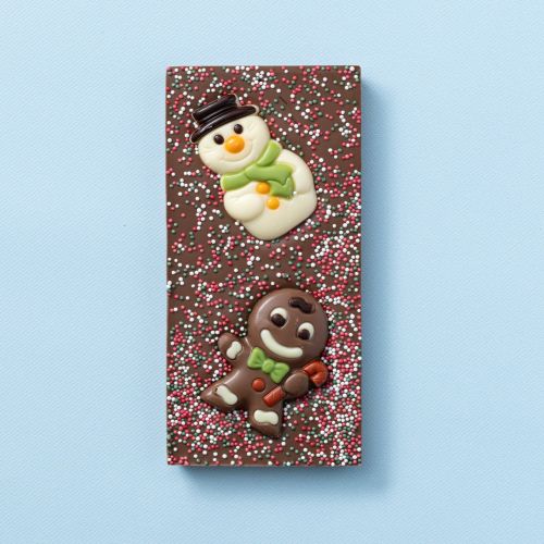 Chocolade kerstreep versie A met sneeuwpop en koekfiguur