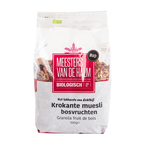 De Halm Krokante muesli bosvruchten (bio) 500 gram De Halm Krokante muesli bosvruchten (bio) 500 gram