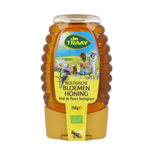 De Traay Bloemen honing knijpfles (bio) 250 gram