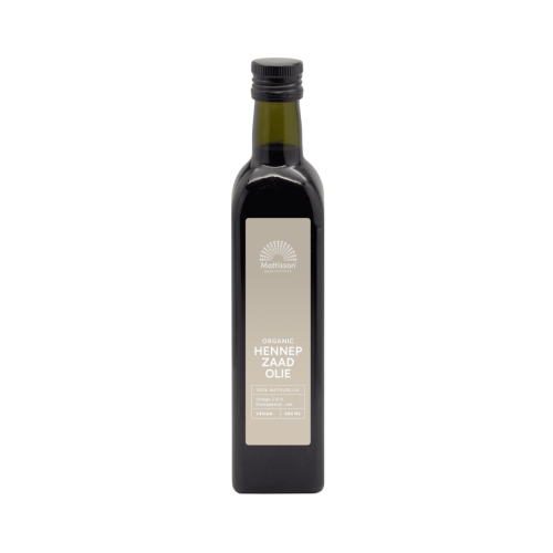 Glazen fles 500 milliliter met biologisch hennepzaadolie