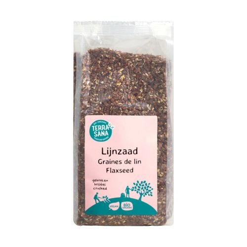 Plastic zak lijnzaad gebroken biologisch 400 gram van het merk Terrasana