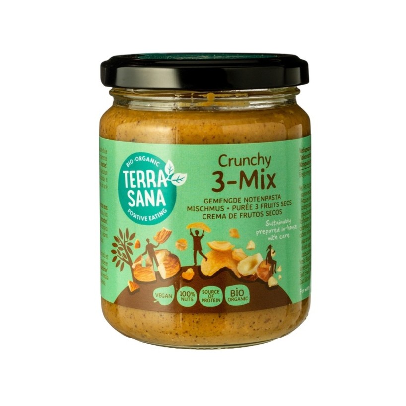 Terrasana crunchy gemengde notenpasta 3-mix (250 gram)