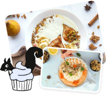 Illustratieve afbeelding met een eekhoorn met een gebakje