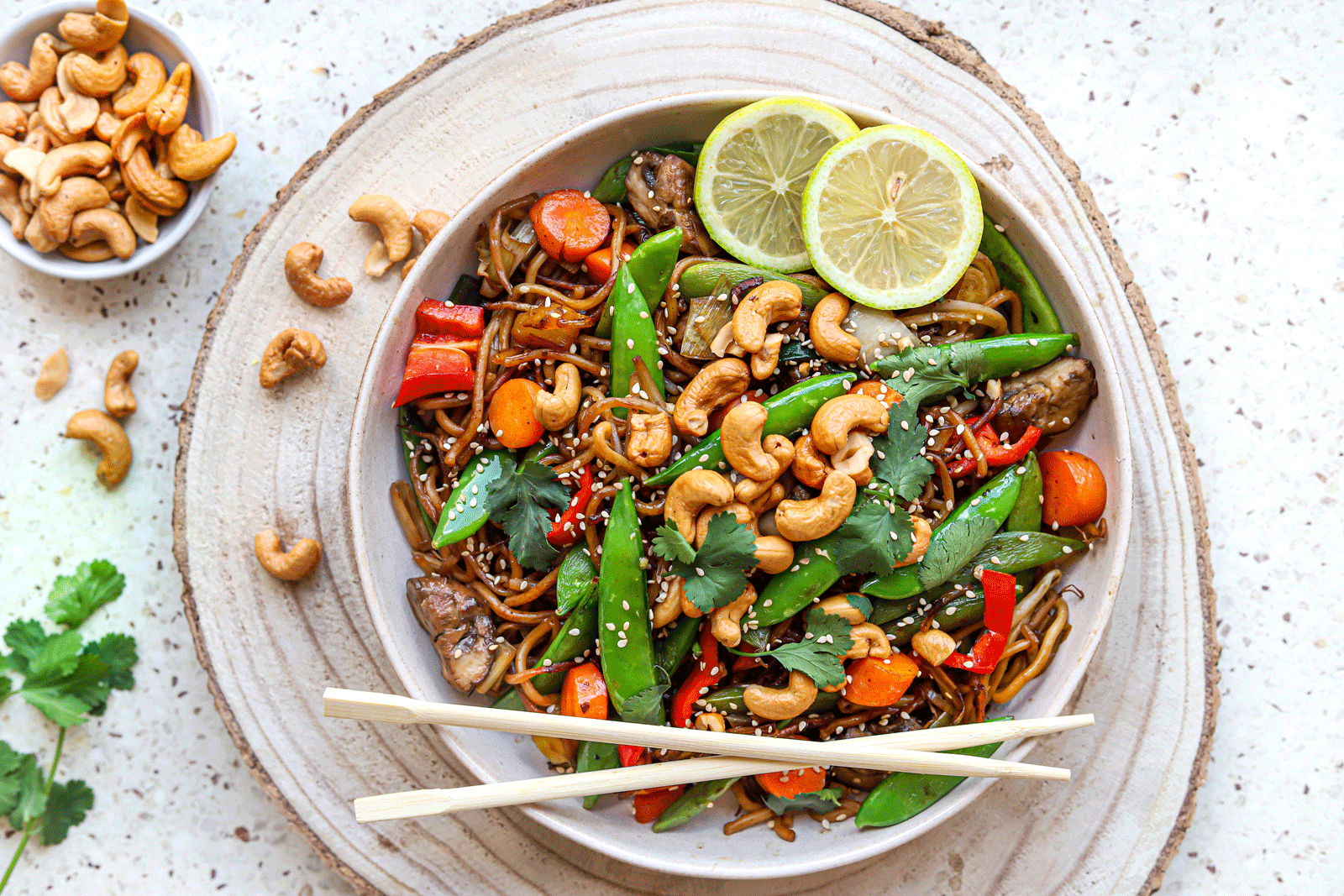 Noodles met cashewnoten