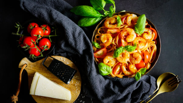 Rode Linzen Pasta met Garnalen